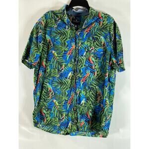AMERICAN EAGLE OUTFITTERS Men's Green Tropical Parrot Button-Up Shirt SZ 2XL